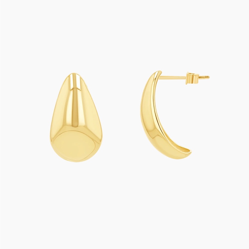 14k Solid Yellow Gold Puff Statement Earrings - image 2